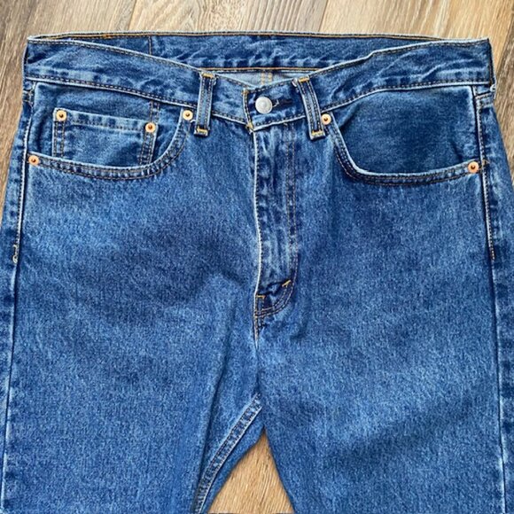 Levi’s 505 Men’s Jeans 34 Blue Straight Leg Classic Fit Cotton Dark wash Denim - Picture 3 of 12